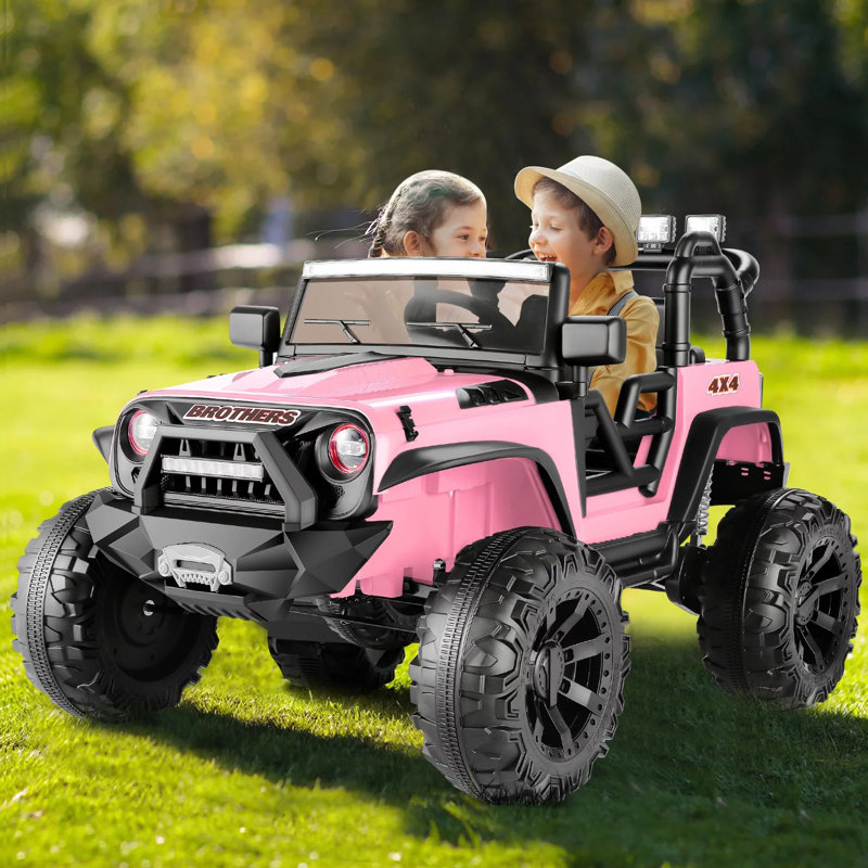 DreamDwell Home 24V 2 Seater Ride On Jeep Car Truck with Remote Control Ride on SUV Toys for Big Kids with Parental Remote Control LED Lights Safety Belt Bluetooth Music MP3 AUX Port
